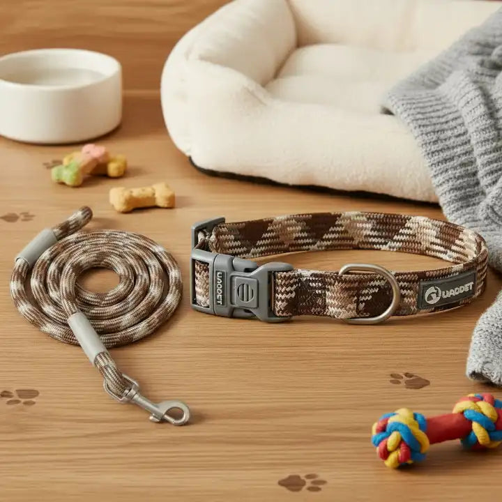 Collier et laisse multicolores pour chien – brun, accessoires confortables et tendance pour animaux de compagnie