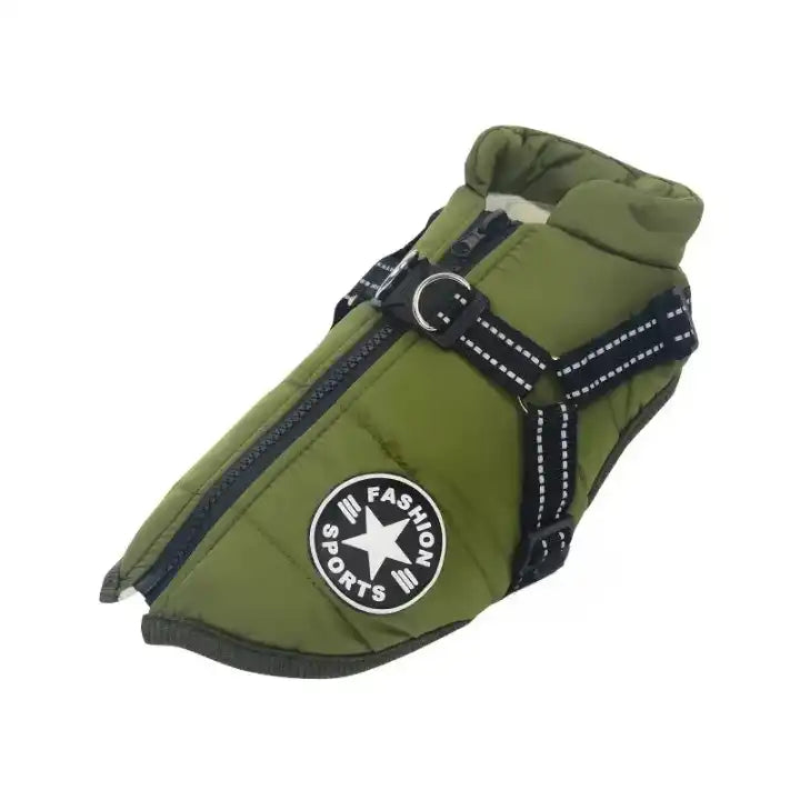 Manteau doudoune vert kaki pour chien – vêtement chaud, confortable et hydrofuge, idéal pour l’hiver